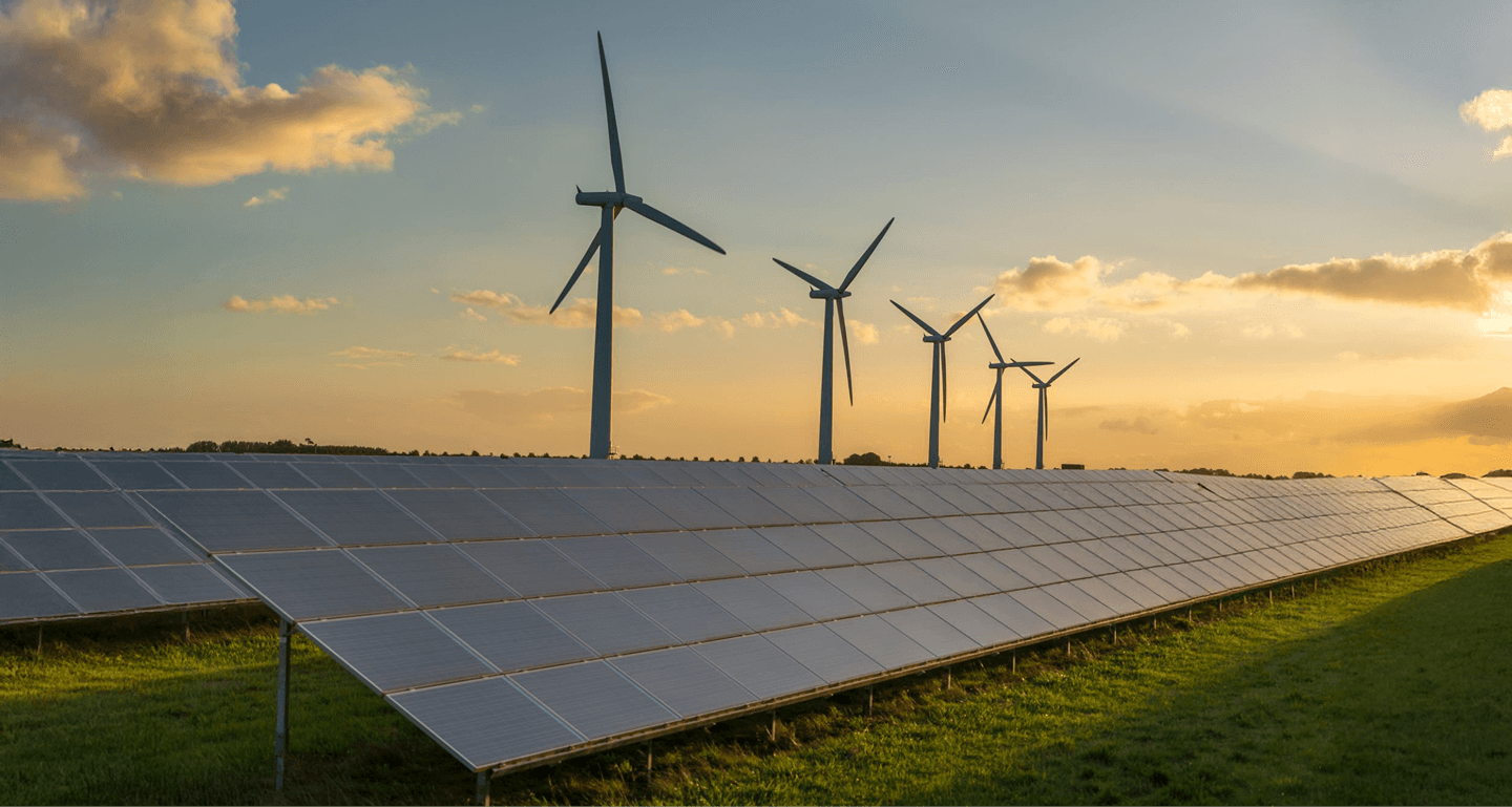 Solar panels and wind turbines
